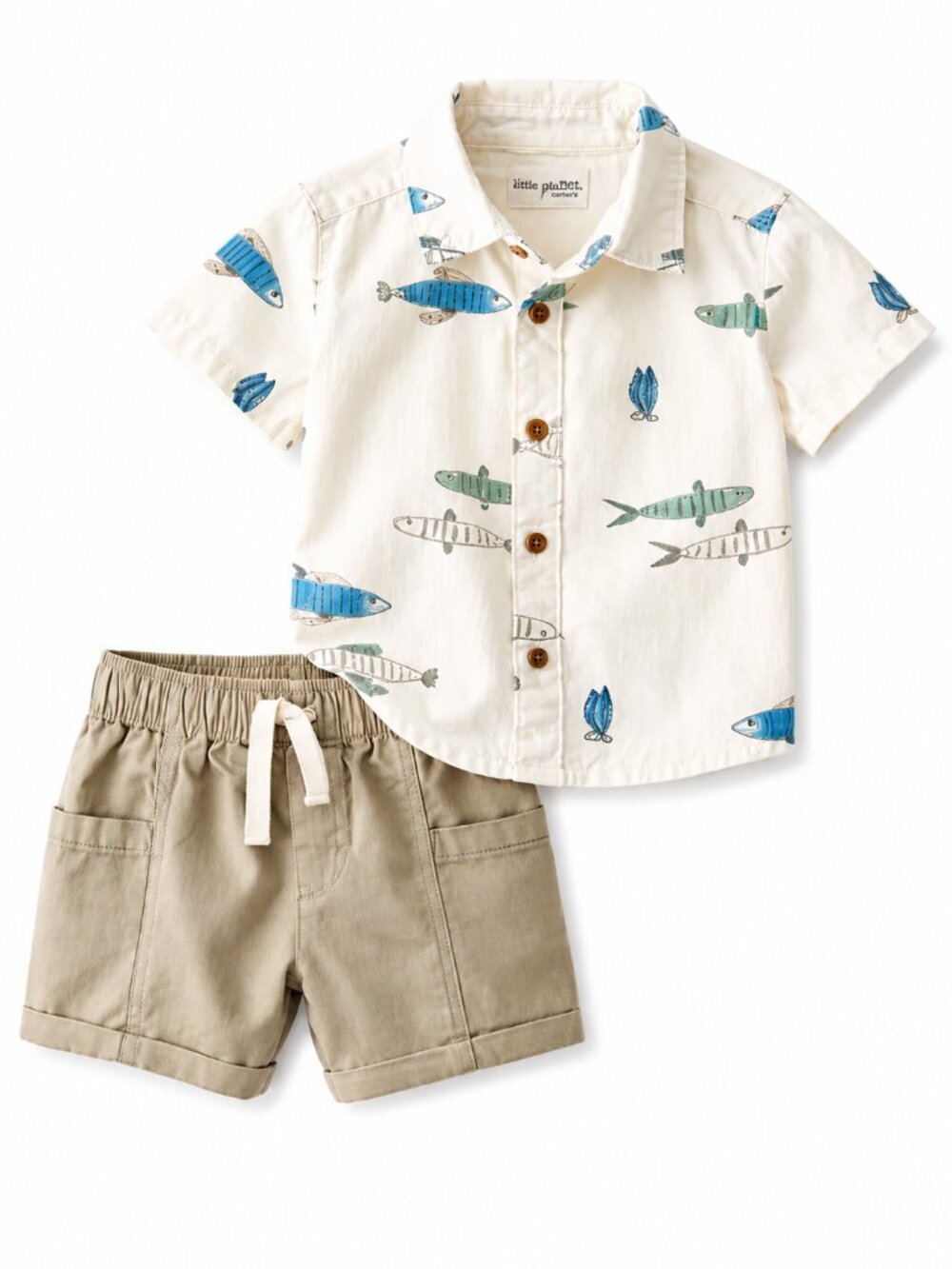 NWT Carter’s Little Planet Baby Boy Outfit 3 Months Fish Print Shirt Shorts Set